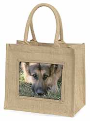 German Shepherd Natural/Beige Jute Large Shopping Bag