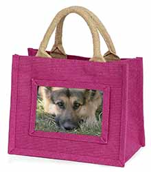 German Shepherd Little Girls Small Pink Jute Shopping Bag