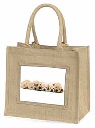 Five Golden Retriever Puppy Dogs Natural/Beige Jute Large Shopping Bag