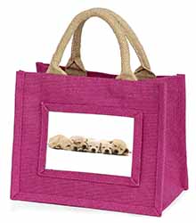 Five Golden Retriever Puppy Dogs Little Girls Small Pink Jute Shopping Bag