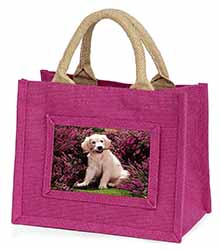 Golden Retriever Puppy Little Girls Small Pink Jute Shopping Bag