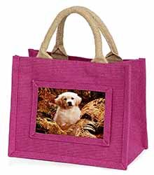 Golden Retriever Puppy Little Girls Small Pink Jute Shopping Bag