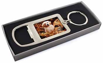 Golden Retriever Puppy Chrome Metal Bottle Opener Keyring in Box