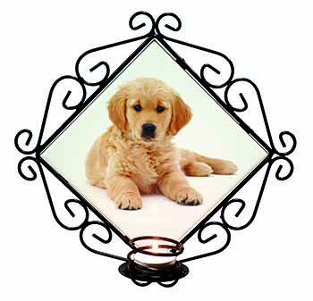 Golden Retriever Puppy Dog Wrought Iron Wall Art Candle Holder