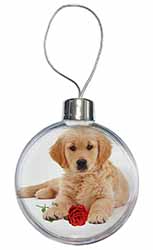 Golden Retriever Dog with Rose Christmas Bauble