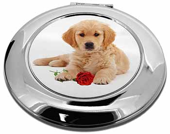 Golden Retriever Dog with Rose Make-Up Round Compact Mirror