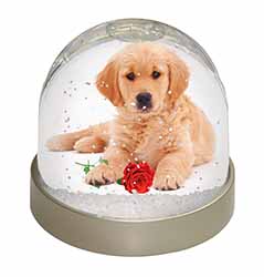 Golden Retriever Dog with Rose Snow Globe Photo Waterball