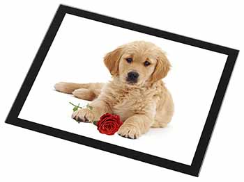 Golden Retriever Dog with Rose Black Rim High Quality Glass Placemat