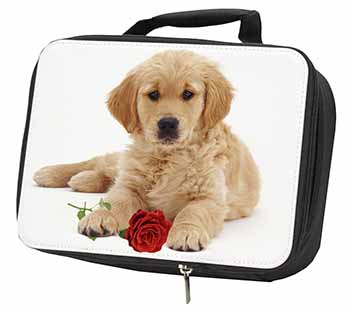 Golden Retriever Dog with Rose Black Insulated School Lunch Box/Picnic Bag