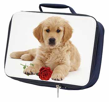 Golden Retriever Dog with Rose Navy Insulated School Lunch Box/Picnic Bag