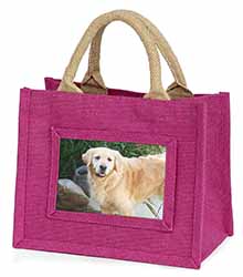 Golden Retriever Dog Little Girls Small Pink Jute Shopping Bag