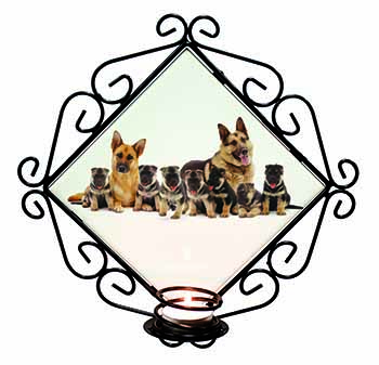 German Shepherd Dogs Wrought Iron Wall Art Candle Holder