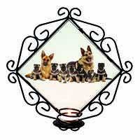 German Shepherd Dogs Wrought Iron Wall Art Candle Holder