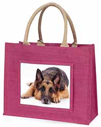 German Shepherd Large Pink Jute Shopping Bag