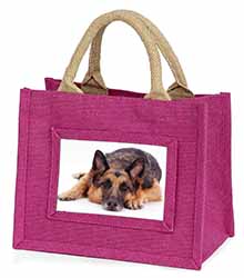 German Shepherd Little Girls Small Pink Jute Shopping Bag