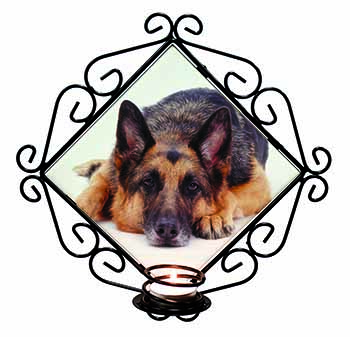 German Shepherd Wrought Iron Wall Art Candle Holder