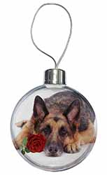 German Shepherd with Red Rose Christmas Bauble