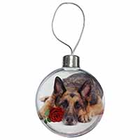 German Shepherd with Red Rose Christmas Bauble