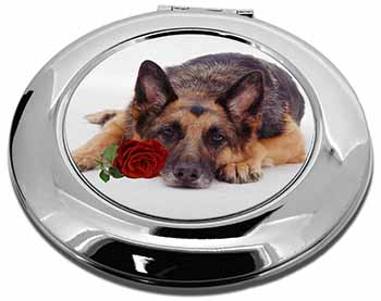 German Shepherd with Red Rose Make-Up Round Compact Mirror