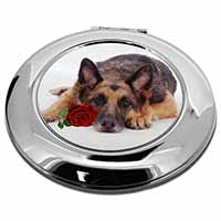 German Shepherd with Red Rose Make-Up Round Compact Mirror