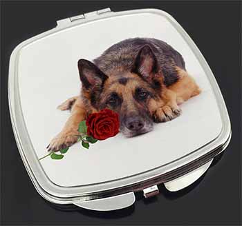 German Shepherd with Red Rose Make-Up Compact Mirror