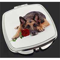 German Shepherd with Red Rose Make-Up Compact Mirror