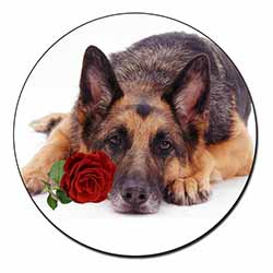 German Shepherd with Red Rose Fridge Magnet Printed Full Colour