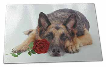 Large Glass Cutting Chopping Board German Shepherd with Red Rose