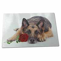 Large Glass Cutting Chopping Board German Shepherd with Red Rose