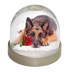 German Shepherd with Red Rose Snow Globe Photo Waterball