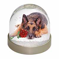 German Shepherd with Red Rose Snow Globe Photo Waterball