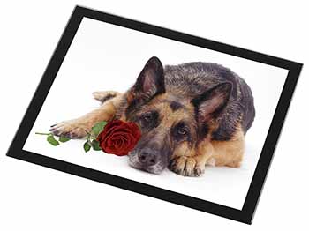 German Shepherd with Red Rose Black Rim High Quality Glass Placemat