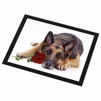 German Shepherd with Red Rose Black Rim High Quality Glass Placemat