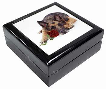 German Shepherd with Red Rose Keepsake/Jewellery Box