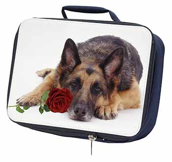 German Shepherd with Red Rose Navy Insulated School Lunch Box/Picnic Bag