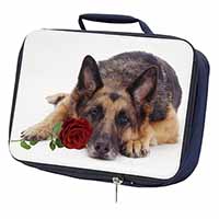 German Shepherd with Red Rose Navy Insulated School Lunch Box/Picnic Bag