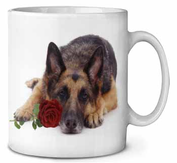 German Shepherd with Red Rose Ceramic Coffee Mug/Tea Cup