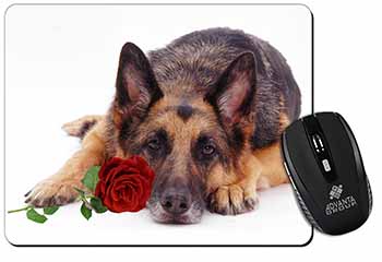 German Shepherd with Red Rose Computer Mouse Mat