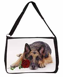 German Shepherd with Red Rose Large Black Laptop Shoulder Bag School/College