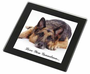 German Shepherd Grandma Black Rim High Quality Glass Coaster