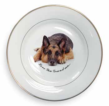 German Shepherd Grandma Gold Rim Plate Printed Full Colour in Gift Box