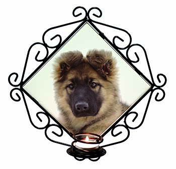 German Shepherd Puppy Wrought Iron Wall Art Candle Holder