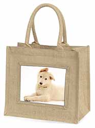 White German Shepherd Natural/Beige Jute Large Shopping Bag