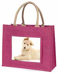 White German Shepherd Large Pink Jute Shopping Bag