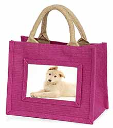 White German Shepherd Little Girls Small Pink Jute Shopping Bag