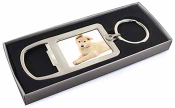 White German Shepherd Chrome Metal Bottle Opener Keyring in Box