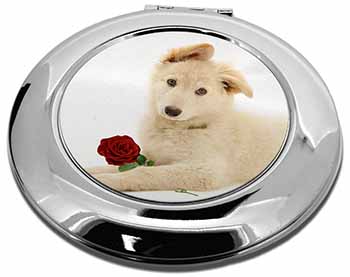 White German Shepherd with Rose Make-Up Round Compact Mirror