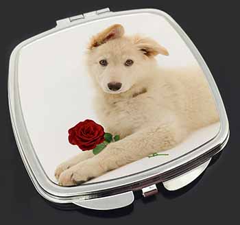 White German Shepherd with Rose Make-Up Compact Mirror