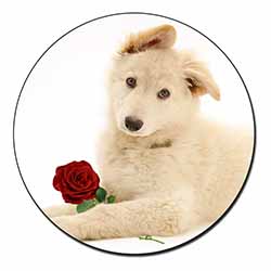 White German Shepherd with Rose Fridge Magnet Printed Full Colour