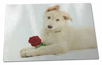 Large Glass Cutting Chopping Board White German Shepherd with Rose